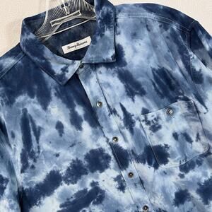 Tommy Bahama Lightweight Corduroy Tie Dye Button Shirt Men SZ L Blue Long Sleeve